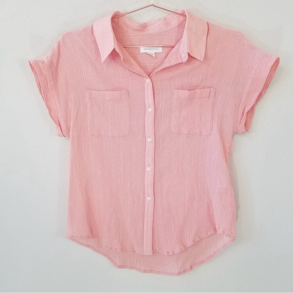 Treasure & Bond Metallic Peach Camp Shirt